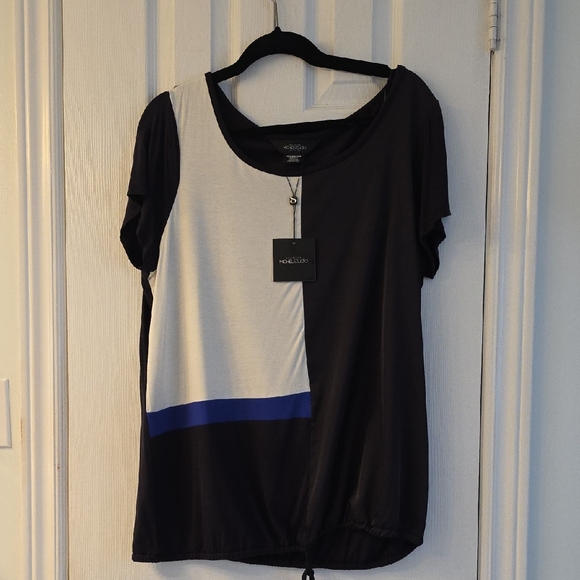 Michel Studio Tops - Michel Studio Black, White, and Blue Short Sleeve Top